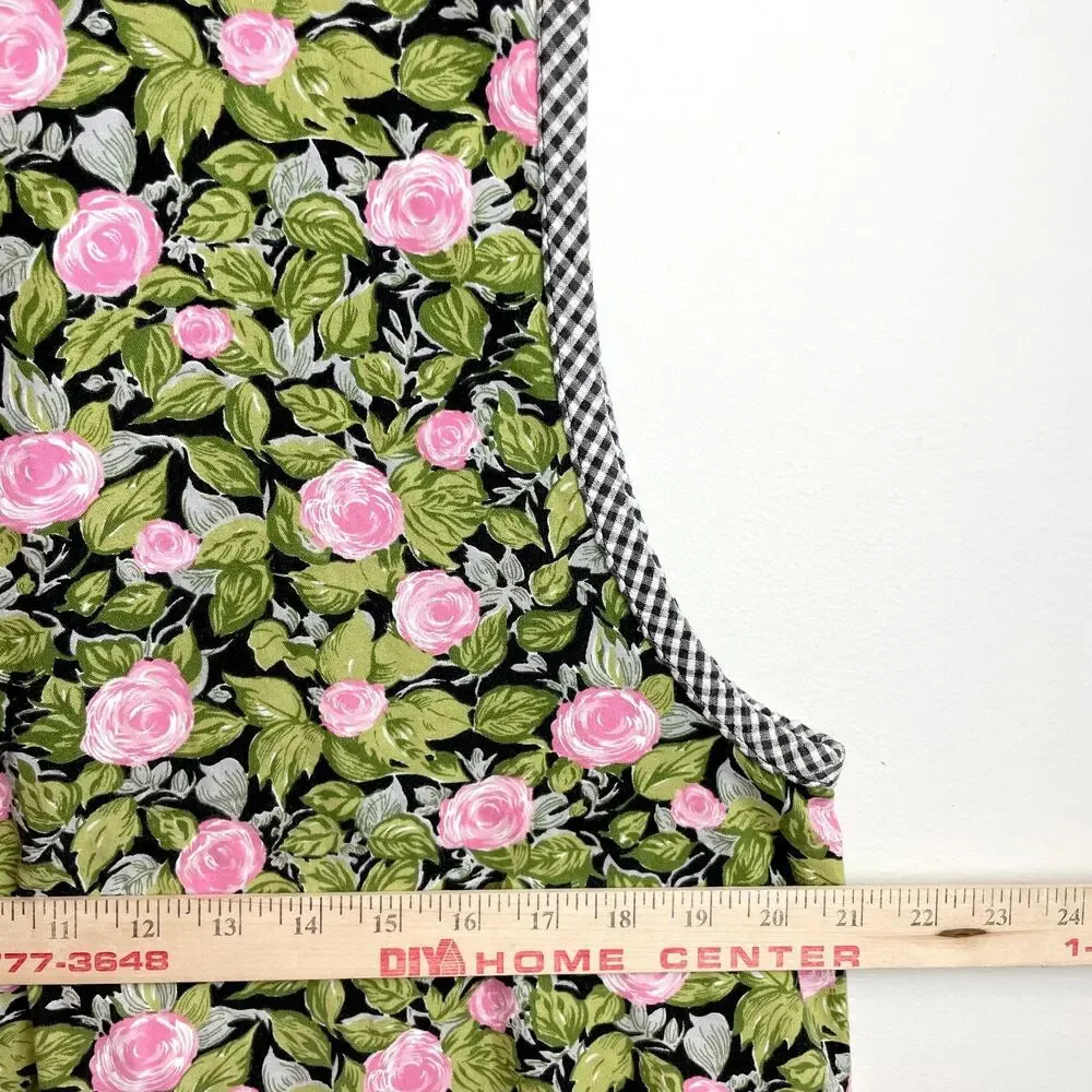 Vintage Handmade Pinafore Apron Gingham Floral Cottage Nonna Grandma Farmhouse